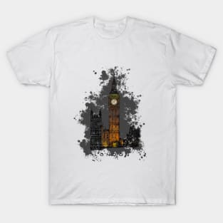Big Ben with splatter, Tower of London at night, England. T-Shirt
